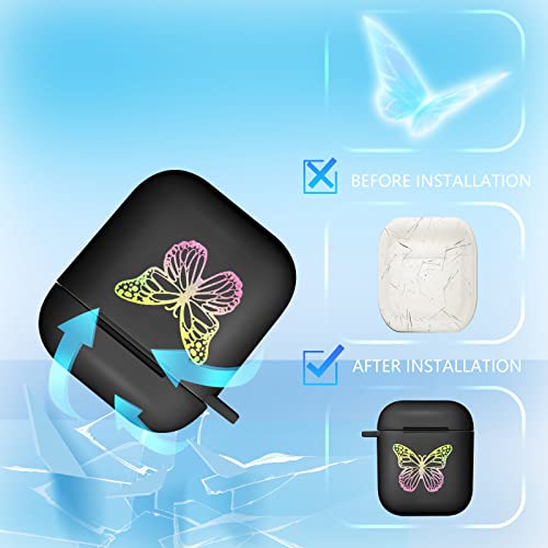 JoySolar Butterfly Case for AirPod 1/2 Aesthetic Cute Cases Women Girls Girly for AirPods 1st/2nd Generation Cover Soft TPU Pretty Kawaii Funny Stylish with Keychain for Air Pods 1/2(Black Butterfly)