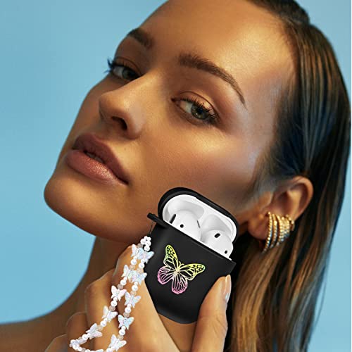 JoySolar Butterfly Case for AirPod 1/2 Aesthetic Cute Cases Women Girls Girly for AirPods 1st/2nd Generation Cover Soft TPU Pretty Kawaii Funny Stylish with Keychain for Air Pods 1/2(Black Butterfly)