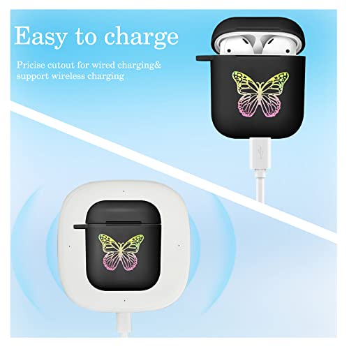 JoySolar Butterfly Case for AirPod 1/2 Aesthetic Cute Cases Women Girls Girly for AirPods 1st/2nd Generation Cover Soft TPU Pretty Kawaii Funny Stylish with Keychain for Air Pods 1/2(Black Butterfly)