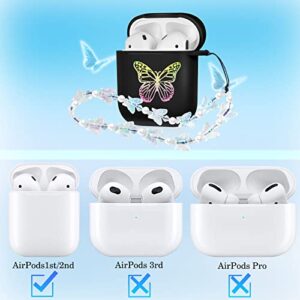 JoySolar Butterfly Case for AirPod 1/2 Aesthetic Cute Cases Women Girls Girly for AirPods 1st/2nd Generation Cover Soft TPU Pretty Kawaii Funny Stylish with Keychain for Air Pods 1/2(Black Butterfly)