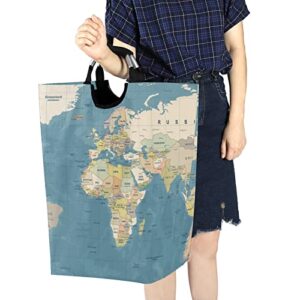 WELLDAY Laundry Hamper with Handle World Map Laundry Baskets Foldable Dirty Clothes Basket Large Storage Laundry Organizer