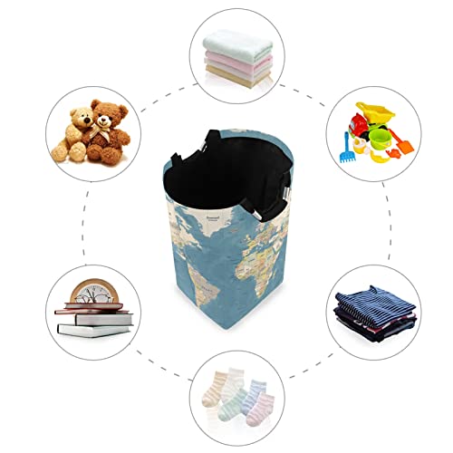 WELLDAY Laundry Hamper with Handle World Map Laundry Baskets Foldable Dirty Clothes Basket Large Storage Laundry Organizer