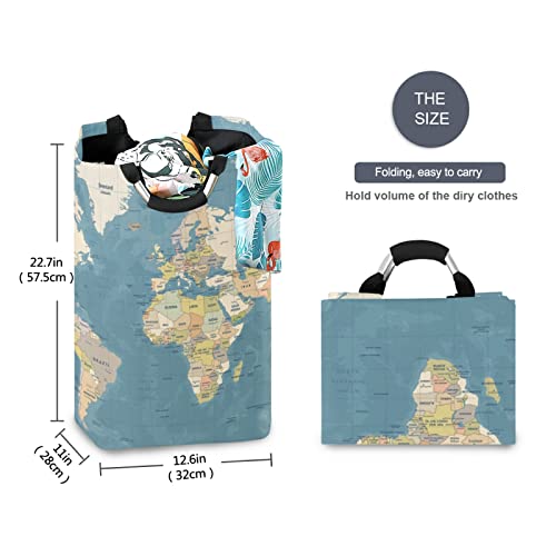 WELLDAY Laundry Hamper with Handle World Map Laundry Baskets Foldable Dirty Clothes Basket Large Storage Laundry Organizer