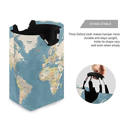 WELLDAY Laundry Hamper with Handle World Map Laundry Baskets Foldable Dirty Clothes Basket Large Storage Laundry Organizer