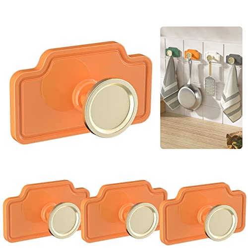 4Pack Adhesive Hooks Decorative Wall Door Heavy Duty Hooks for Hanging Hat Coats Clothes Hat Purse Keys, Waterprrof Bathroom Hooks Self Adhesive Hooks for Kitchen Towel (Orange)