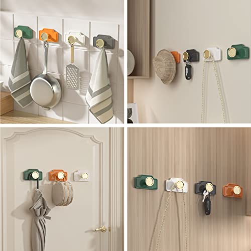 4Pack Adhesive Hooks Decorative Wall Door Heavy Duty Hooks for Hanging Hat Coats Clothes Hat Purse Keys, Waterprrof Bathroom Hooks Self Adhesive Hooks for Kitchen Towel (Orange)