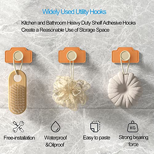 4Pack Adhesive Hooks Decorative Wall Door Heavy Duty Hooks for Hanging Hat Coats Clothes Hat Purse Keys, Waterprrof Bathroom Hooks Self Adhesive Hooks for Kitchen Towel (Orange)