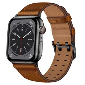 ouheng leather bands compatible with apple watch band 49mm 45mm 44mm 42mm, genuine leather replacement band strap wristband for iwatch ultra series 8 7 6 5 4 3 2 1 se2 se men women, retro brown/black