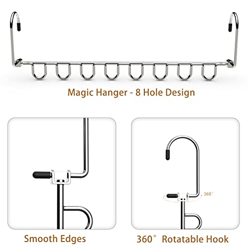 Magic Hangers Space Saving for Closet Organizer 6 Piece Stainless Steel Closet Space Saver Collapsible Hangers 8 Slots Cascading Hangers Upgraded Closet Storage for Heavy Clothes