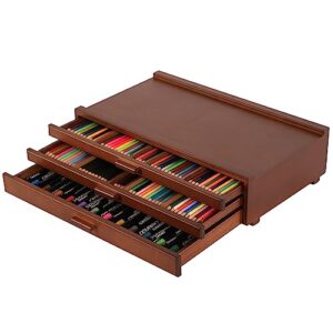 viswin upgraded 3-drawer wood artist supply storage box with removable dividers, premium beech wood art storage box, portable organizer box for paints, pastels, pencils, brushes and art supplies