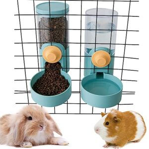 kathson 35oz hanging automatic food water dispenser auto cat gravity feeder waterer set water food bowl for pet cage rabbit ferret guinea pig (green)