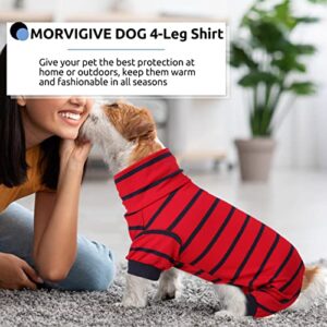 MORVIGIVE Striped Dog Pajamas, Soft Puppy Jumpsuit Pet Bodysuit Onesie with 4 Legs for Small Dogs, Stretchy Doggie Jammies Cat Sleepwear Shirts Prevent Shedding for All Season Indoor and Outdoor