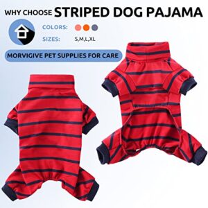 MORVIGIVE Striped Dog Pajamas, Soft Puppy Jumpsuit Pet Bodysuit Onesie with 4 Legs for Small Dogs, Stretchy Doggie Jammies Cat Sleepwear Shirts Prevent Shedding for All Season Indoor and Outdoor