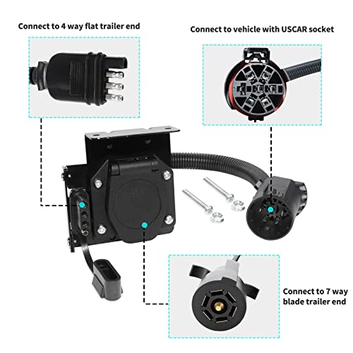 MECMO Multi-Tow 7-Way Blade and 4-Way Flat Trailer Wiring Adapter for Ford GM Ram GMC Sierra Grand Cherokee, Dual-Output Vehicle-Side Trailer Light Plug Connector Harness USCAR 7 Pin Socket Required