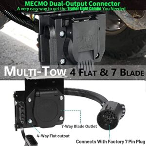 MECMO Multi-Tow 7-Way Blade and 4-Way Flat Trailer Wiring Adapter for Ford GM Ram GMC Sierra Grand Cherokee, Dual-Output Vehicle-Side Trailer Light Plug Connector Harness USCAR 7 Pin Socket Required