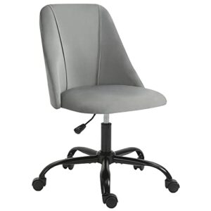 czlolo velvet armless home office desk chair with wheels, swivel office guest chair for reception without arms, height adjustable computer task chair for small space, grey
