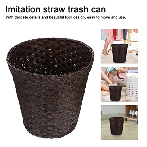 Hemoton Wicker Trash Basket Woven Basket Trash Can Wastebasket- Round Garbage Container Bin for Bathrooms, Kitchens, Home Offices, Craft, Laundry (Coffee) Dirty Clothes Hamper