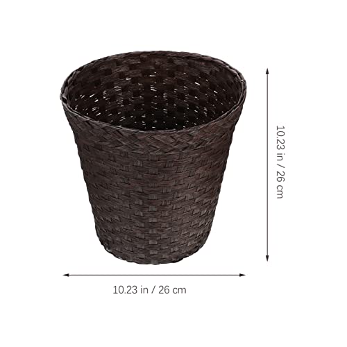 Hemoton Wicker Trash Basket Woven Basket Trash Can Wastebasket- Round Garbage Container Bin for Bathrooms, Kitchens, Home Offices, Craft, Laundry (Coffee) Dirty Clothes Hamper