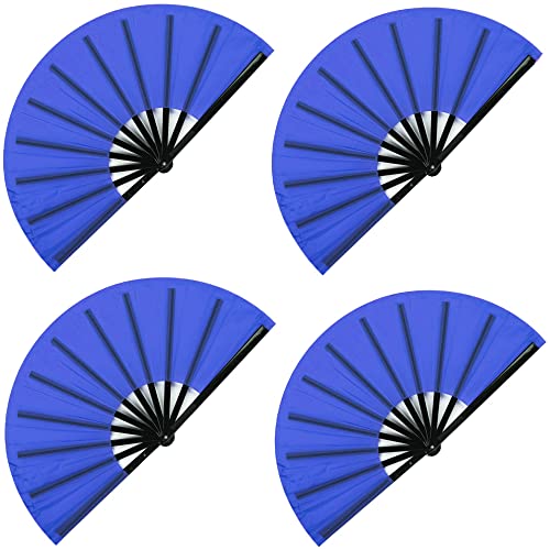 Gionforsy 4pcs Clap Fan Fabric Large Folding Fan Chinese Tai Chi Fan Set Decorative Folding Hand Fan for Festival Dance Party (Royal Blue)