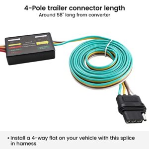 MECMO Multi-Function LED Compatible Powered 3-to-2-Wire Splice-in Tail Light Converter Harness 56236, Convert Separate Turn and Stop Lights to Standard 2-Wire Trailer Light Wiring, 4-Way Flat Harness