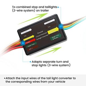 MECMO Multi-Function LED Compatible Powered 3-to-2-Wire Splice-in Tail Light Converter Harness 56236, Convert Separate Turn and Stop Lights to Standard 2-Wire Trailer Light Wiring, 4-Way Flat Harness