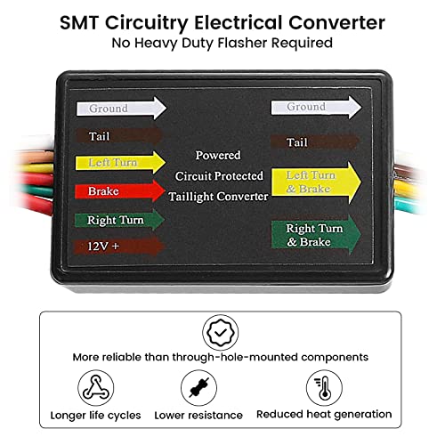 MECMO Multi-Function LED Compatible Powered 3-to-2-Wire Splice-in Tail Light Converter Harness 56236, Convert Separate Turn and Stop Lights to Standard 2-Wire Trailer Light Wiring, 4-Way Flat Harness