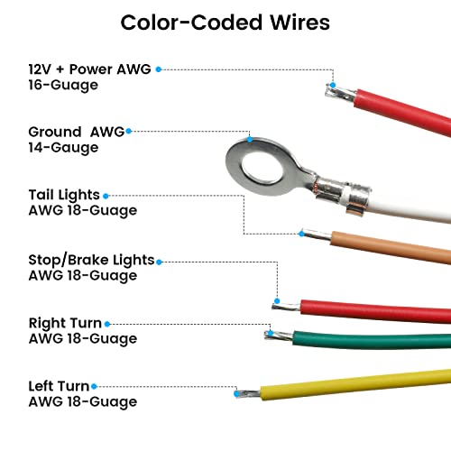 MECMO Multi-Function LED Compatible Powered 3-to-2-Wire Splice-in Tail Light Converter Harness 56236, Convert Separate Turn and Stop Lights to Standard 2-Wire Trailer Light Wiring, 4-Way Flat Harness