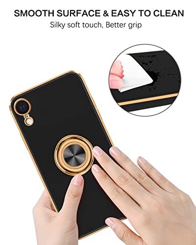 BENTOBEN iPhone XR Case, Phone Case iPhone XR, Slim Fit Sparkly Kickstand Ring Holder Design Shockproof Protection Soft TPU Bumper Drop Protective Girls Women Boys iPhone XR 6.1" Cover, Black/Golden