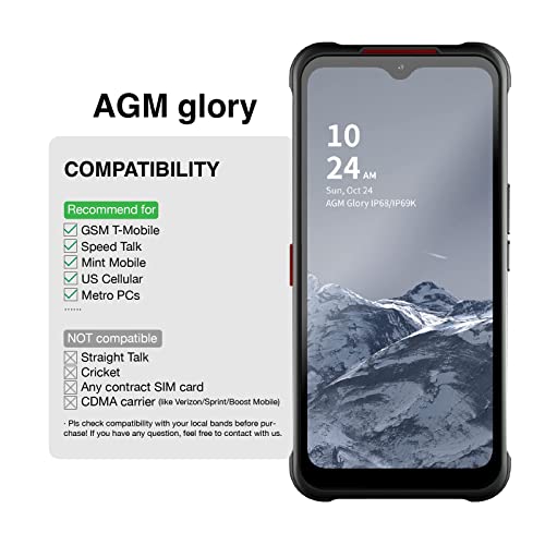 AGM Glory Rugged Smartphone 5G Rugged Phone Unlocked Dual SIM, Snapdragon 480, 6200mAh, Rugged Cell Phone 256GB ROM 8GB RAM, 20MP Night Vision Camera, 48MP Camera, 6.53'' FHD+ Display, Android 11