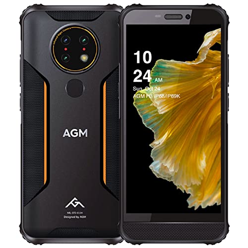 AGM H3 Rugged Smartphone, 4G LTE Rugged Phone Unlocked Android 11, 13MP Infrared Night Camera, Fingerprint and Face ID, 2W Front Speaker, 5.7" HD+ Screen, 5400mAh, 4GB+64GB, Unlocked Rugged Smartphone