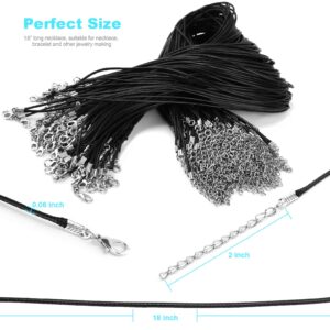 100Pcs Leather Necklace Cord with Clasps, Rope Necklace String, Black Necklace Cords for Pendants, 18"Premium Bulk Necklace Chains for Jewelry Making Supplies, 1.5mm Waxed Necklace Bracelet Cord DHOOZ