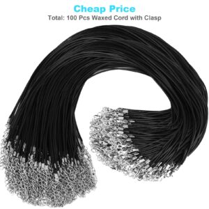 100Pcs Leather Necklace Cord with Clasps, Rope Necklace String, Black Necklace Cords for Pendants, 18"Premium Bulk Necklace Chains for Jewelry Making Supplies, 1.5mm Waxed Necklace Bracelet Cord DHOOZ