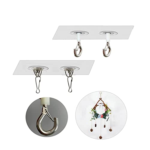 Adhesive Ceiling Hooks,Damage Free Ceiling Mounted Hooks Transparent Wall Sticky Hooks Safety Buckle Design for Hanging Wind Chime Lights Decorations Paper Craft 6 Pack (Set A)