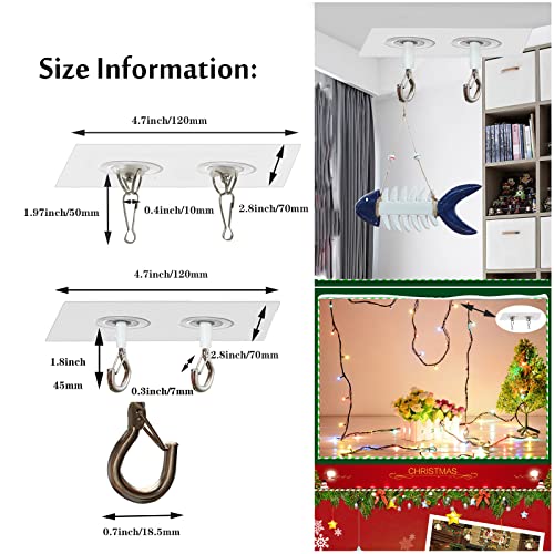 Adhesive Ceiling Hooks,Damage Free Ceiling Mounted Hooks Transparent Wall Sticky Hooks Safety Buckle Design for Hanging Wind Chime Lights Decorations Paper Craft 6 Pack (Set A)