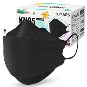 kimars kids kn95 face masks for children 100 pack, breathable comfortable and disposable kn95 mask, black
