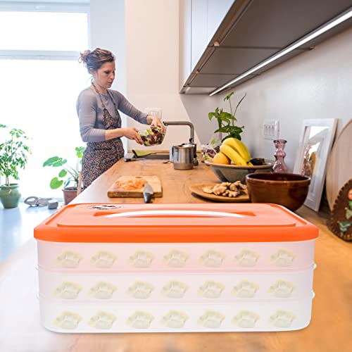 YARNOW 3 Layer Dumpling Freezer Box Refrigerator Dumpling Storage Box Fresh- Keeping Food Storage Containers with Lid for Home Kitchen Refrigerator Orange