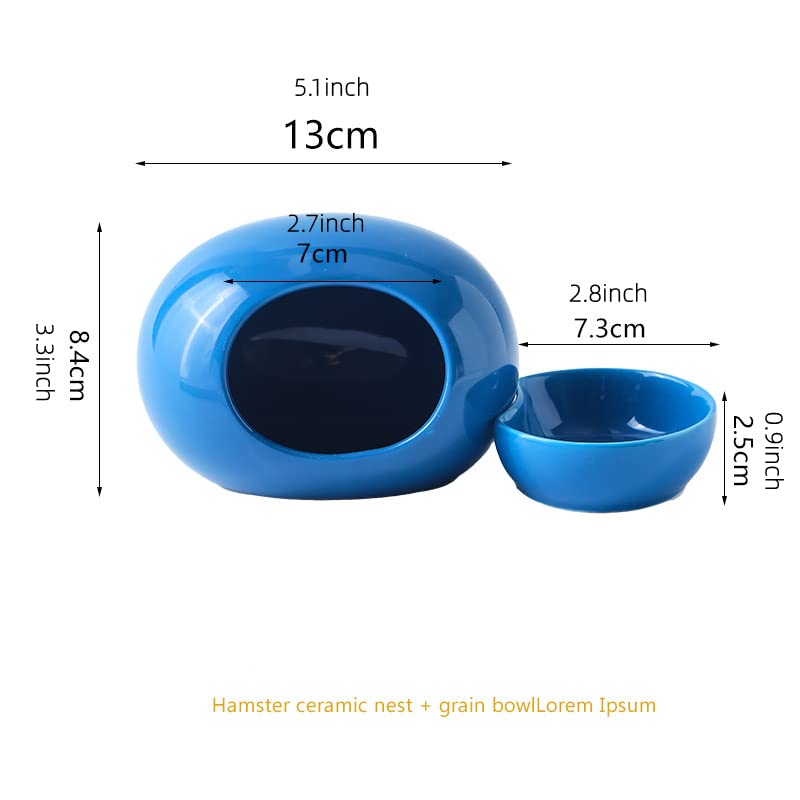 Weixiyang Ceramic Hamster House and Bowl, Hamster Supplies, Small Animal Habitat Decoration, Small pet pet cage Accessories Nesting Basin, Ideal for Dwarf Hamsters and Gerbils (Blue)