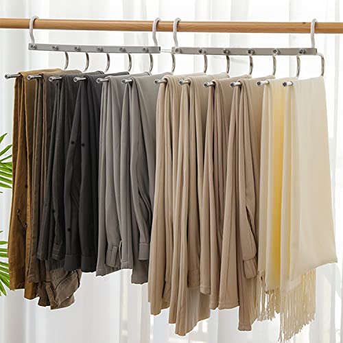 Pants Hangers Space Saving | Lerkumey Non-Slip Clothes Hangers | Multifunctional Clothes Pants Hangers Closet Storage Organizer | 6 Layered Pants Rack Organizer for Scarf Jeans Trousers（Grey）