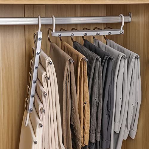 Pants Hangers Space Saving | Lerkumey Non-Slip Clothes Hangers | Multifunctional Clothes Pants Hangers Closet Storage Organizer | 6 Layered Pants Rack Organizer for Scarf Jeans Trousers（Grey）