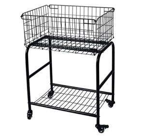 rolling wire laundry basket with wheels,metal luandry cart for room organizer, garment laundry and storage (black)