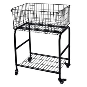 Rolling wire Laundry Basket with Wheels,Metal luandry cart for Room Organizer, garment laundry and storage (Black)