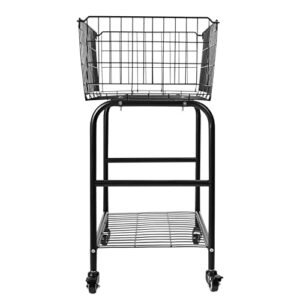 Rolling wire Laundry Basket with Wheels,Metal luandry cart for Room Organizer, garment laundry and storage (Black)