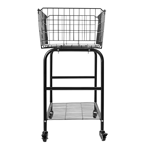 Rolling wire Laundry Basket with Wheels,Metal luandry cart for Room Organizer, garment laundry and storage (Black)