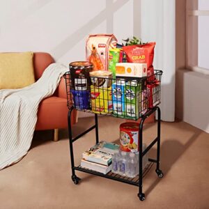 Rolling wire Laundry Basket with Wheels,Metal luandry cart for Room Organizer, garment laundry and storage (Black)