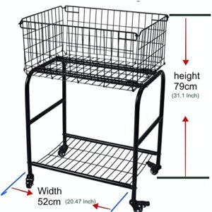 Rolling wire Laundry Basket with Wheels,Metal luandry cart for Room Organizer, garment laundry and storage (Black)