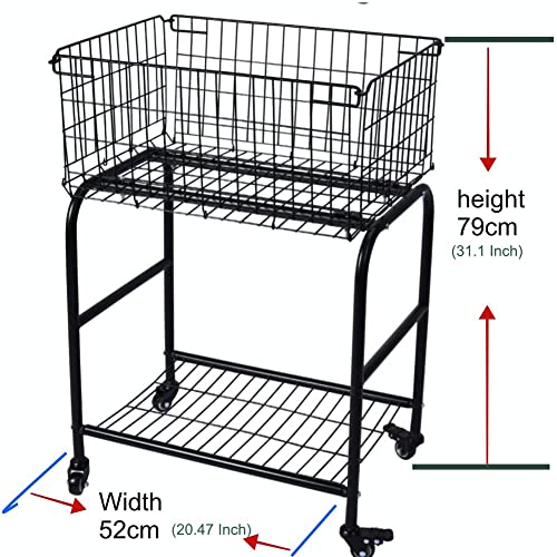 Rolling wire Laundry Basket with Wheels,Metal luandry cart for Room Organizer, garment laundry and storage (Black)