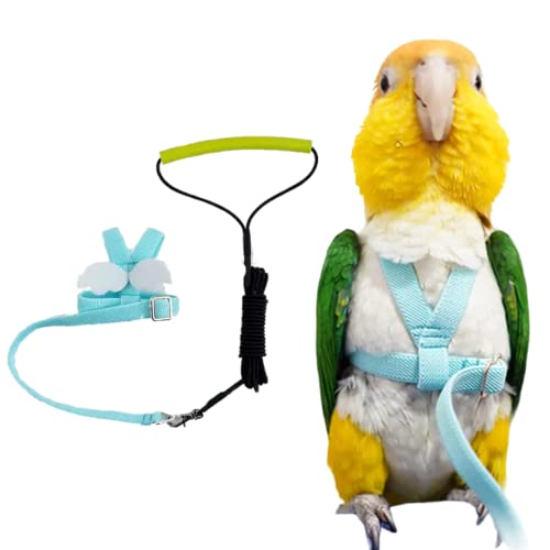 Pet Parrot Bird Harness Leash Adjustable Bird Flying Harness Traction Rope with Cute Wing for Parrots Pigeons Budgerigar Lovebird Cockatiel Mynah Outdoor Training Toy (S, Blue)