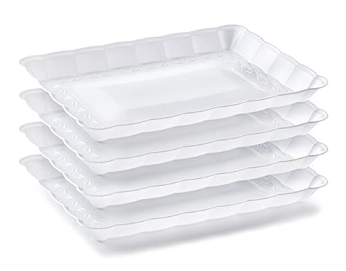 Plastic Serving Trays 9" X 13" Rectangle Serving Platters 4-Pack White Party Tray Durable Serving Platter - Disposable Serving Food Tray - Rectangular Cake, Fruit, Cookie Tray - Posh Setting