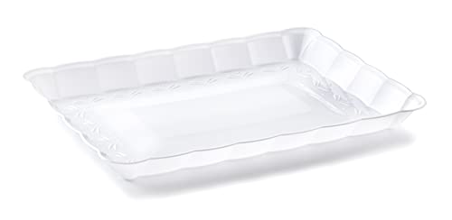 Plastic Serving Trays 9" X 13" Rectangle Serving Platters 4-Pack White Party Tray Durable Serving Platter - Disposable Serving Food Tray - Rectangular Cake, Fruit, Cookie Tray - Posh Setting