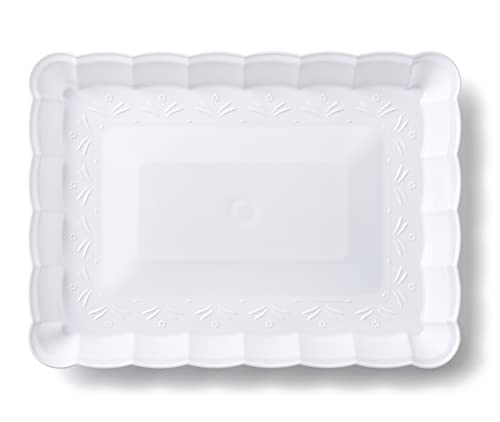 Plastic Serving Trays 9" X 13" Rectangle Serving Platters 4-Pack White Party Tray Durable Serving Platter - Disposable Serving Food Tray - Rectangular Cake, Fruit, Cookie Tray - Posh Setting